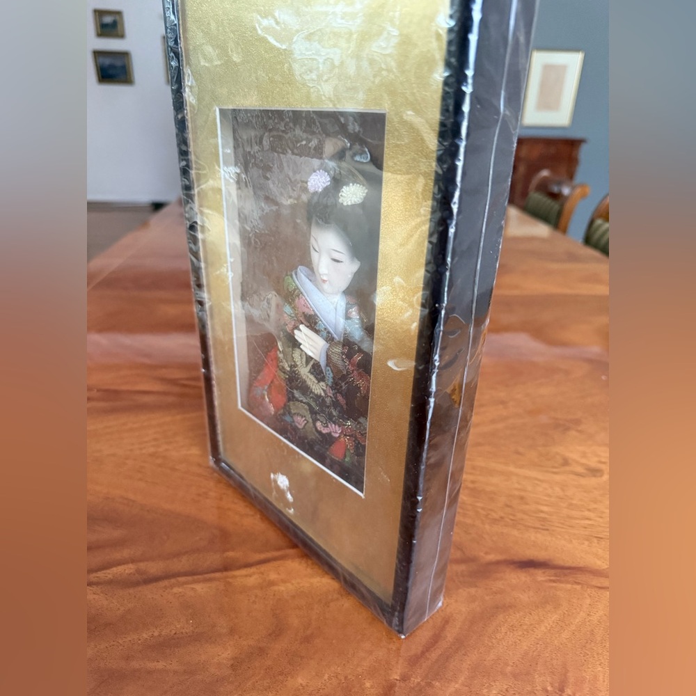 Framed Geisha Art with Gold Background vintage but never used- revived as gift